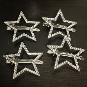 Rhinestone Star Hair Clips - Set of 4